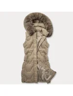 Béžová dámská vesta s kapucí olemovanou kožešinou J Style (16M9172-62) Béžová dámská vesta s kapucí olemovanou kožešinou J Style (16M9172-62)