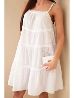 Dámské bavlněné šaty na ramínka s volánky bílá Dámské bavlněné šaty na ramínka s volánky bílá