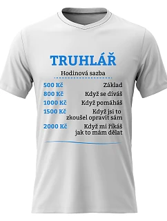 Pánské bavlněné tričko s potiskem - HODINOVÁ SAZBA - TRUHLÁŘ - bílé