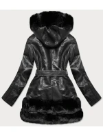 Černá dámská bunda ramoneska s kožešinovou podšívkou (b9736)