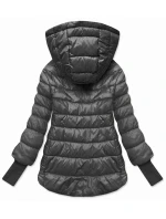 Krátká dámská bunda v grafitové barvě s úpletovými stahovacími lemy (P22/P3-6636/P3-6023-27)