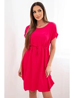Dámské šaty s krátkým rukávem a vázáním v pase fuchsiová