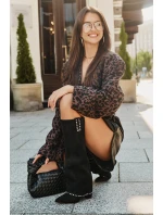 Dámské Kozačky S Otočeným Zvrškem Na Podpatku Černé Kaithena