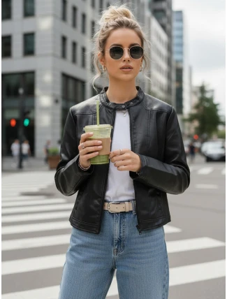 Dámská kožená bunda se stojáčkem černá FashionStreet TY5568