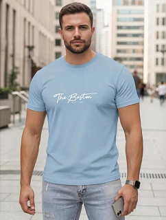 Pánské bavlněné tričko s potiskem „The Boston“, modré, FashionStreet NX5129R