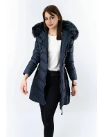 Tmavě modrá dlouhá dámská prošívaná zimní bunda (7689) Tmavě modrá dlouhá dámská prošívaná zimní bunda (7689)
