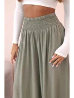 Dámské viskózové kalhoty s elastickým pasem khaki