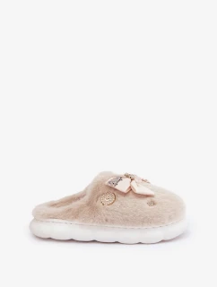 Futrzané Pantofle S Mašlí A Brožemi Béžové Annalira