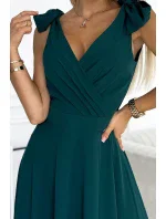 405-4 ELENA Dlouhé šaty s výstřihem a zavazováním na ramenou - BOTTLE GREEN 405-4 ELENA Dlouhé šaty s výstřihem a zavazováním na ramenou - BOTTLE GREEN