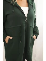 Dámská mikina zateplená Plus Size s kapucí a véčkovým výstřihem hnědá