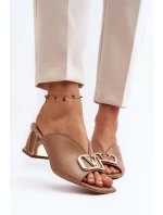 Elegantní Dámské Pantofle Na Podpatku Laura Messi 2771 Beige