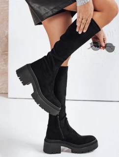 Dámské semišové kozačky na silné podrážce černé FashionStreet ZY1210