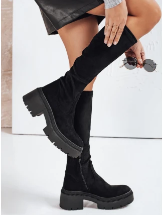 Dámské semišové kozačky na silné podrážce černé FashionStreet ZY1210