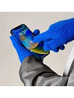 Pletené rukavice na telefon s výřezem na prsty - modré