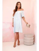 Dámské viskózové šaty s vázáním na rukávech modré