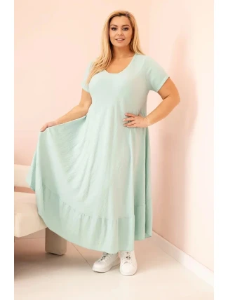 Dámské šaty plus size s krátkým rukávem a volánem z lehké viskózy mátová Dámské šaty plus size s krátkým rukávem a volánem z lehké viskózy mátová