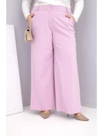 Dámské kalhoty Plus Size s širokými nohavicemi a vysokým pasem tmavě pudrově růžová