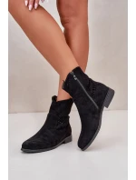 Dámské černé šněrovací boty na ploché podrážce S.Barski HY66-135