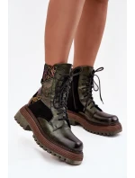 Kožené workery dámské na platformě Maciejka 07104-09 tmavě zelené