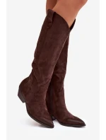 Eko Semišové Kozačky Dámské Na Podpatku Čokoládové Jenaya
