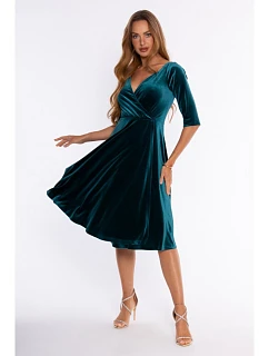 Šaty M935 Velvet s překříženým výstřihem – zelené
