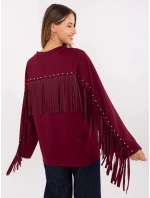 Volná dámská mikina ve vínové bordó barvě s třásněmi (21695)