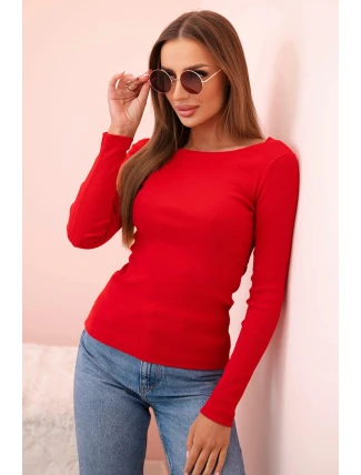 Dámská bavlněná blůza s dlouhým rukávem a lodičkovým výstřihem červená Dámská bavlněná blůza s dlouhým rukávem a lodičkovým výstřihem červená