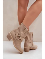 Boty z přírodní semišové kůže na podpatku Jasnobežové Zazoo 3444/2