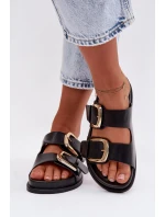 Dámské eko kožené nazouváky s zlatými sponami Černé Tervessa