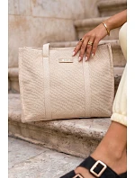 Kožená kabelka na zip typu Shopper Big Star RR574073 Béžová