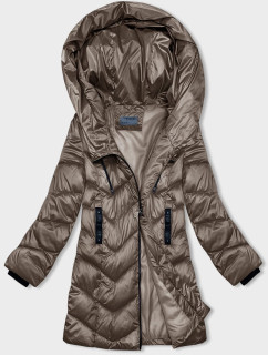 Tmavě béžová dámská zimní bunda s asymetrickým zipem (B8167-12)
