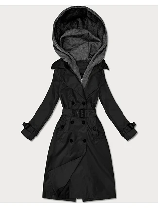 Klasický trenčkot s odnímatelnou kapucí Goodlookin black (T2-2252#-1)