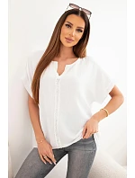 Dámská bavlněná mušelínová oversize halenka s výstřihem do V a krajkou bílá Dámská bavlněná mušelínová oversize halenka s výstřihem do V a krajkou bílá