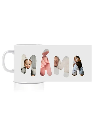 Personalizovaný klasický bílý keramický hrníček 300 ml máma/táta/babi/děda z fotek