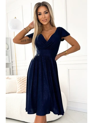 425-8 MATILDE Šaty s výstřihem a krátkými rukávy - GRANITE se třpytkami 425-8 MATILDE Šaty s výstřihem a krátkými rukávy - GRANITE se třpytkami