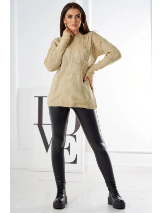 Svetr nasazený přes hlavu s módní vazbou béžový Svetr nasazený přes hlavu s módní vazbou béžový