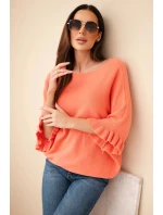 Dámský svetr typu netopýr s kulatým výstřihem meruňkový