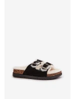 Dámské Pantofle S Přezkami A Kožíškem Černé Ezilena Dámské Pantofle S Přezkami A Kožíškem Černé Ezilena