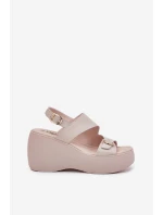 Kožené Dámské Sandály Na Klínku A Platformě S.Barski LR51-540 Béžové