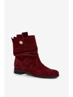 Kožené semišové dámské boty s řasením zateplené Zazoo 4210 bordó Kožené semišové dámské boty s řasením zateplené Zazoo 4210 bordó