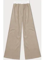 Tmavě béžové široké dámské pruhované kalhoty (18629)