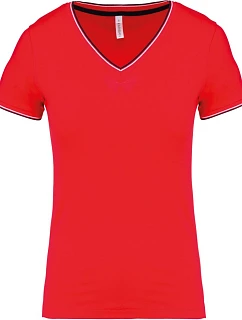 Kariban K 394 Dámské piqué tričko s V výstřihem 20.K394 red/navy/white