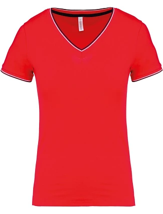 Kariban K 394 Dámské piqué tričko s V výstřihem 20.K394 red/navy/white Kariban K 394 Dámské piqué tričko s V výstřihem 20.K394 red/navy/white