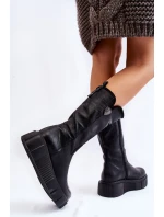 Zazoo 70121 Kožené dámské kozačky s vlnou černé