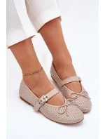 Zdobené baleríny s mašlí a páskem béžové Zdivisa