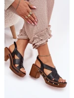 Kožené Sandály Na Podpatku Zazoo 1081 Černé Kožené Sandály Na Podpatku Zazoo 1081 Černé