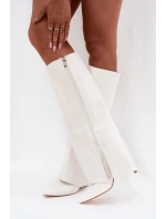 Zateplené kozačky na jehlovém podpatku s ohrnutým svrškem bílé Tamonia Zateplené kozačky na jehlovém podpatku s ohrnutým svrškem bílé Tamonia