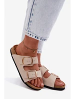 Dámské pantofle s korkovou podrážkou a přezkami Lee Cooper LCW-26-35-4454L Béžové