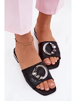 Dámské pantofle na nízkém podpatku s ozdobou KV61-6025 Černé