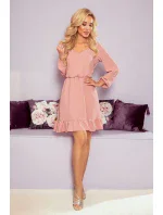 BAKARI - Vzdušné dámské šaty ve špinavě růžové barvě s dekoltem 295-5